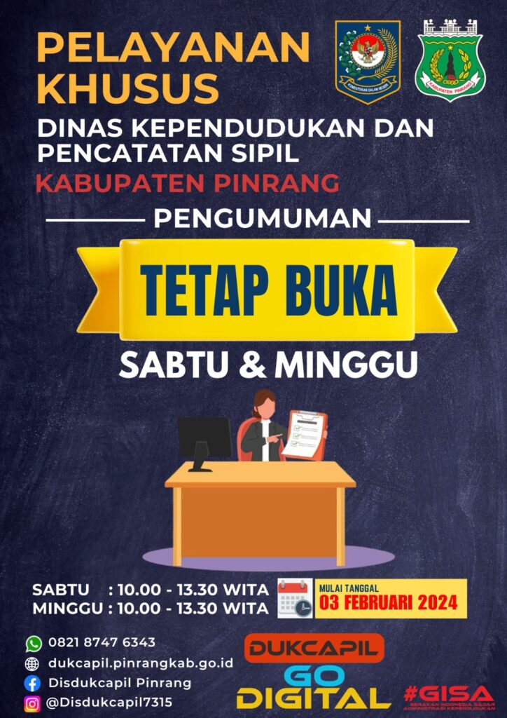 Disdukcapil Pinrang: Buka Pelayanan Adminduk Hari Sabtu dan Minggu