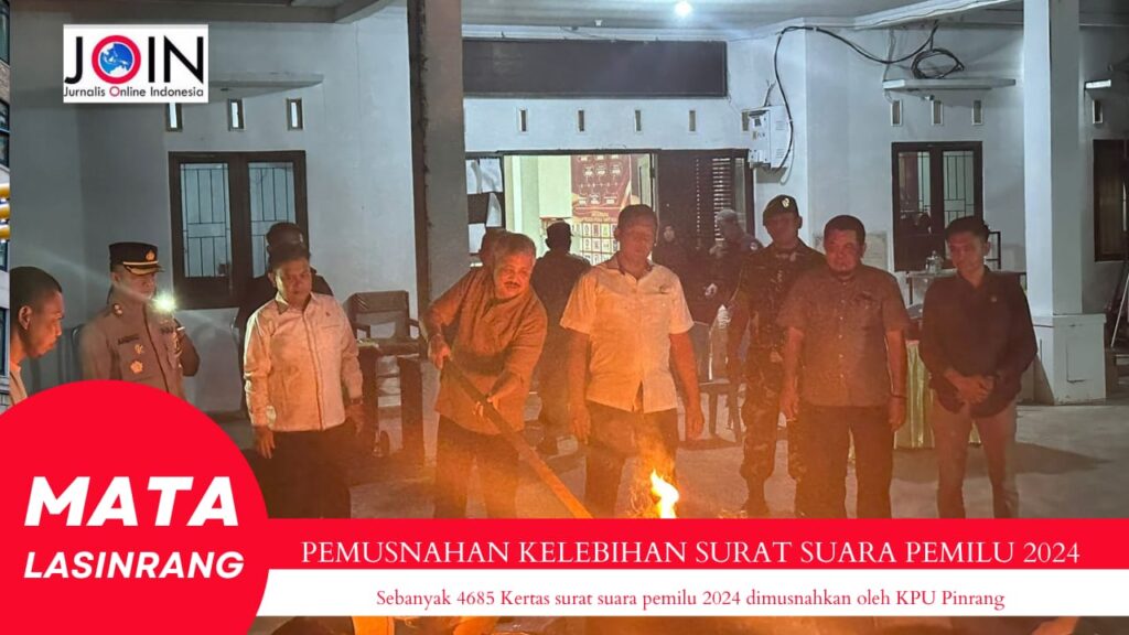Sebanyak 4,685 Kelebihan Surat Suara Pemilu 2024 di Musnahkan di KPU Pinrang