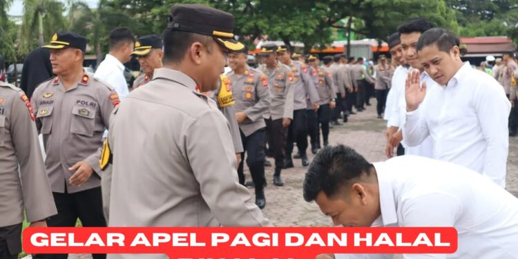 POLRES PINRANG GELAR APEL PAGI DAN HALAL BIHALAL,KAPOLRES : TETAP SEMANGAT DALAM TUGAS, MINAL AIDZIN WALFA’IDZIN