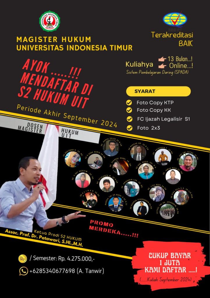 Sebuah Kesempatan Emas,Ayo!!!! Mendaftar di S2 Hukum UIT,Hanya Dengan Biaya Rp.1 Juta