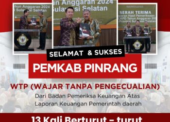 ‎Pemerintahan Pinrang dibawah Bupati Andi Irwan Hamid Raih Penghargaan WTP ke-13 Berturut-turut dari BPK Sulsel