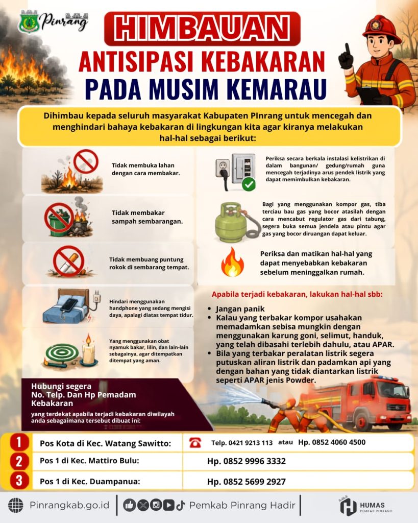 Cegah Kebakaran di Musim Kemarau, Pemkab Pinrang Imbau Warga Tingkatkan Kewaspadaan
